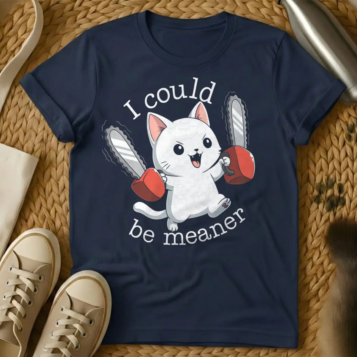 I Could Be Meaner Shirt - Navy Cat T-Shirt