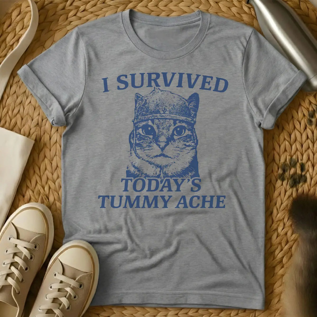 Tummy Ache Survivor Shirt - Gray Cat T-Shirt