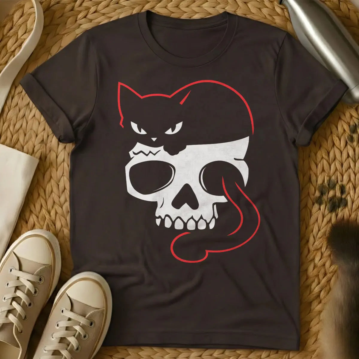 Skull Cat T-Shirt - Dark Chocolate Cat T-Shirt