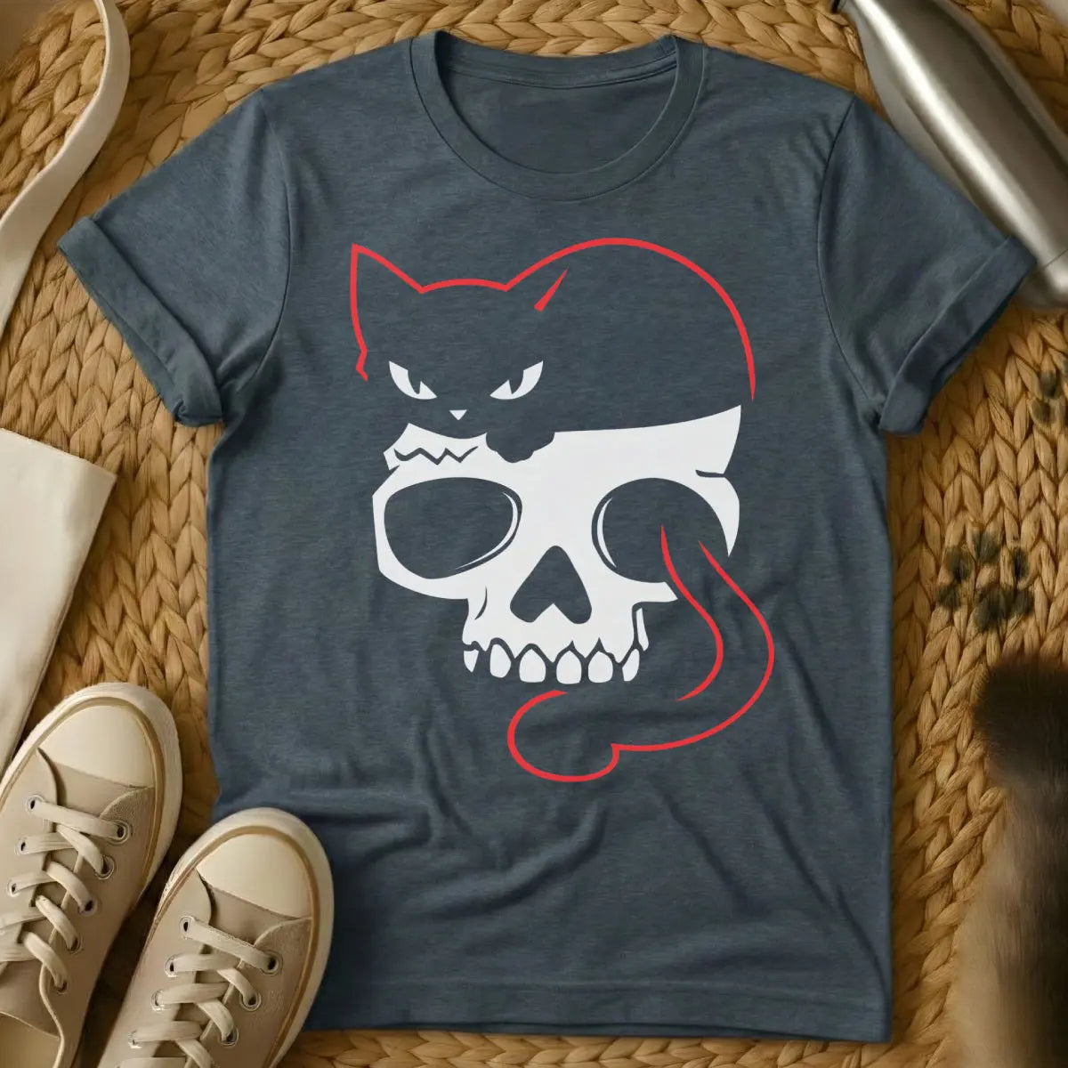 Skull Cat T-Shirt - Dark Heather Cat T-Shirt