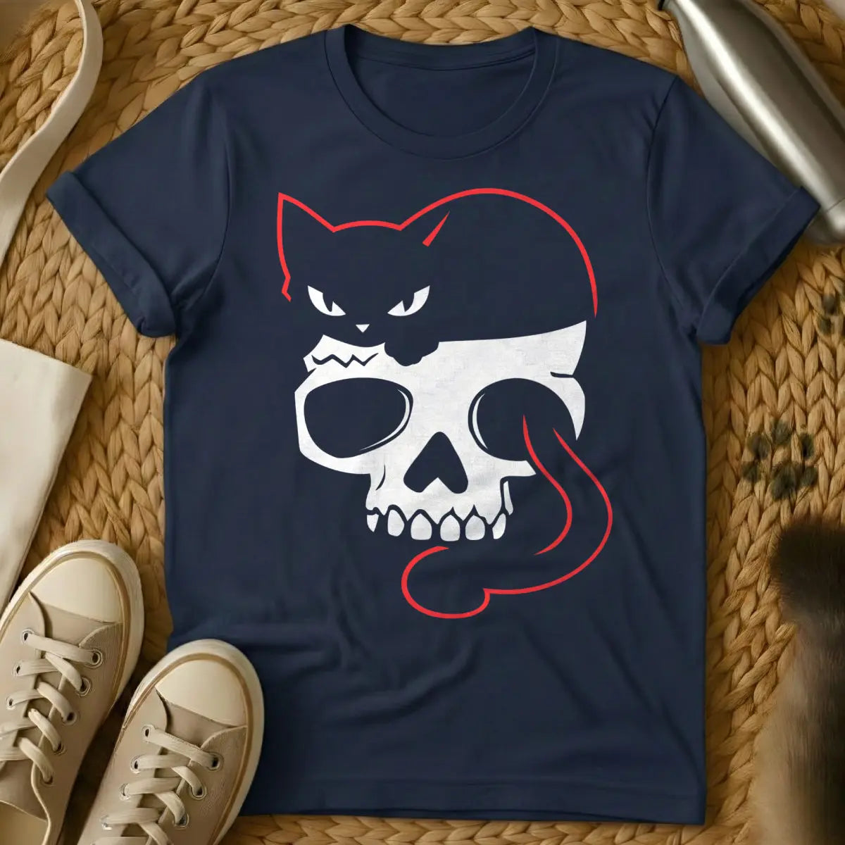 Skull Cat T-Shirt - Navy Cat T-Shirt