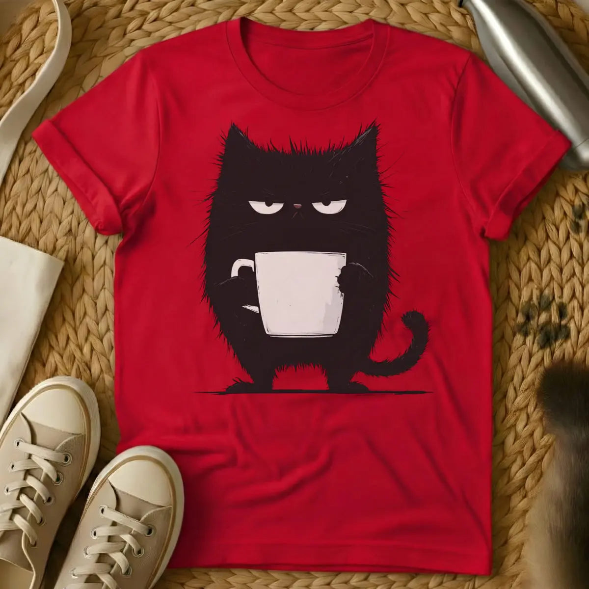 Coffee Tee Shirt - Red T-Shirt - caffeine & cuddle, cozy routine wear, essential duo tee