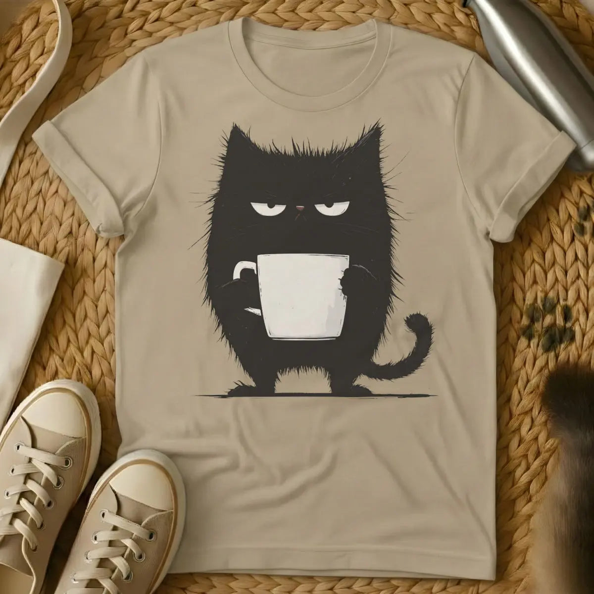 Coffee Tee Shirt - Sand T-Shirt - caffeine & cuddle, cozy routine wear, essential duo tee