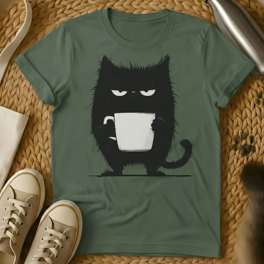Coffee Tee Shirt - Military Green T-Shirt - caffeine & cuddle, cozy routine wear, essential duo tee
