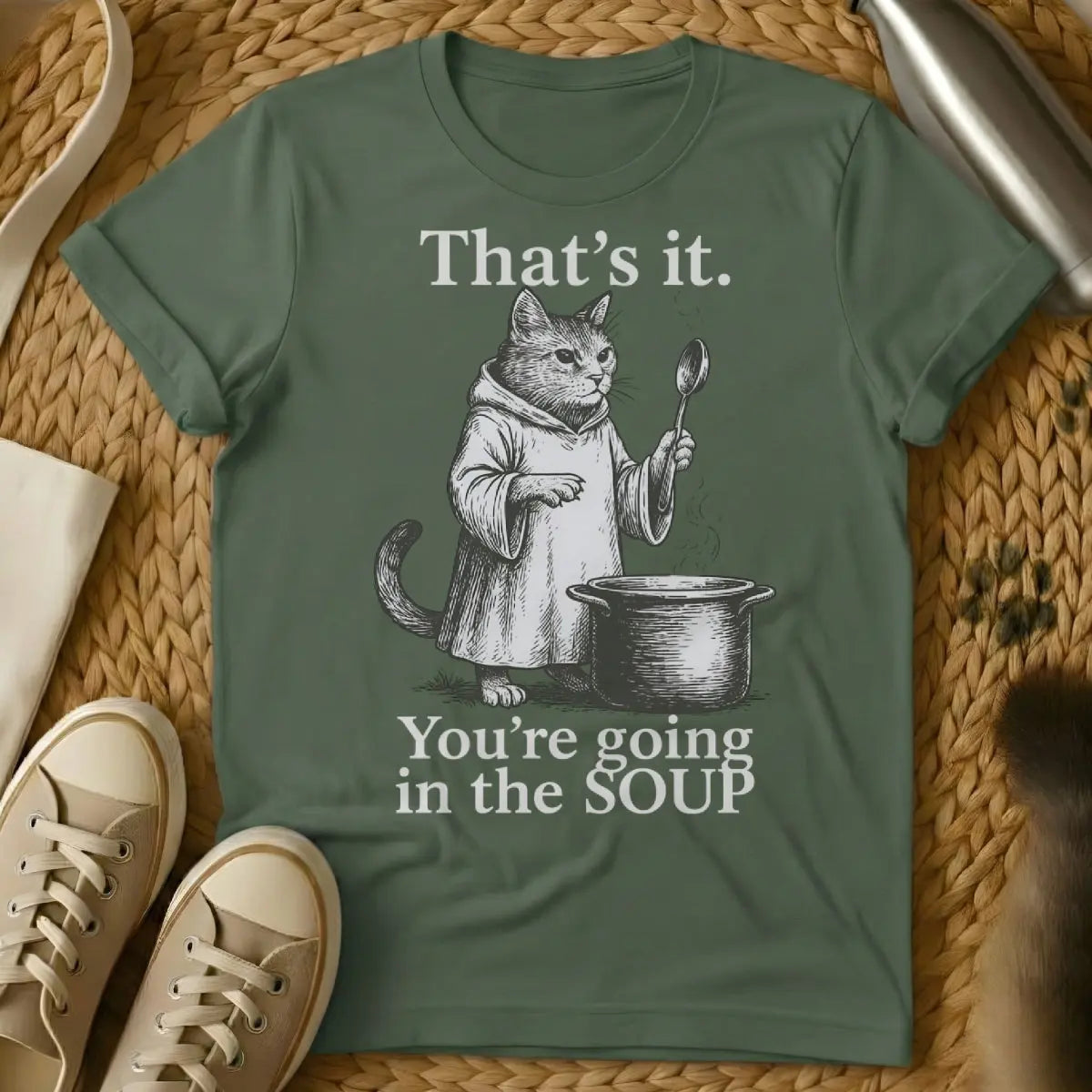 Soup Cat Shirt - Military Green Cat T-Shirt