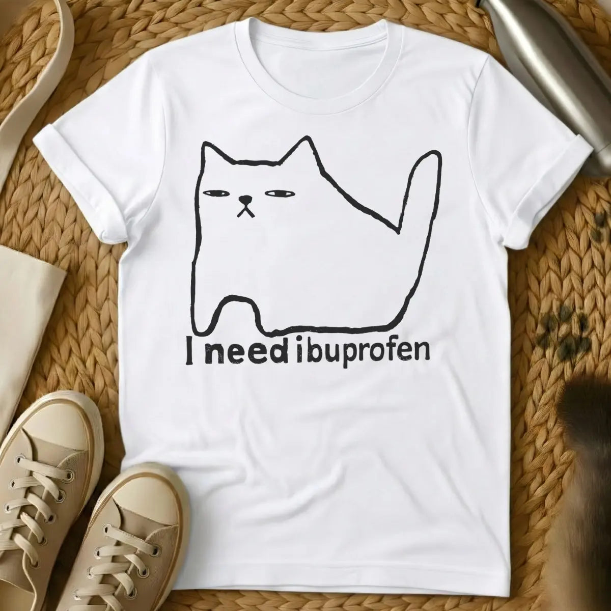 Ibuprofen Cat Shirt - White Cat T-Shirt