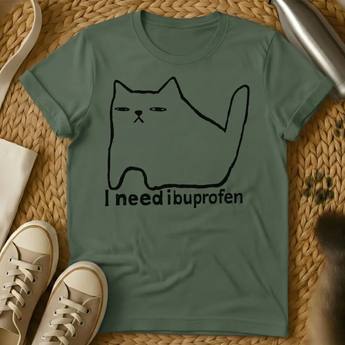 Ibuprofen Cat Shirt - Military Green Cat T-Shirt