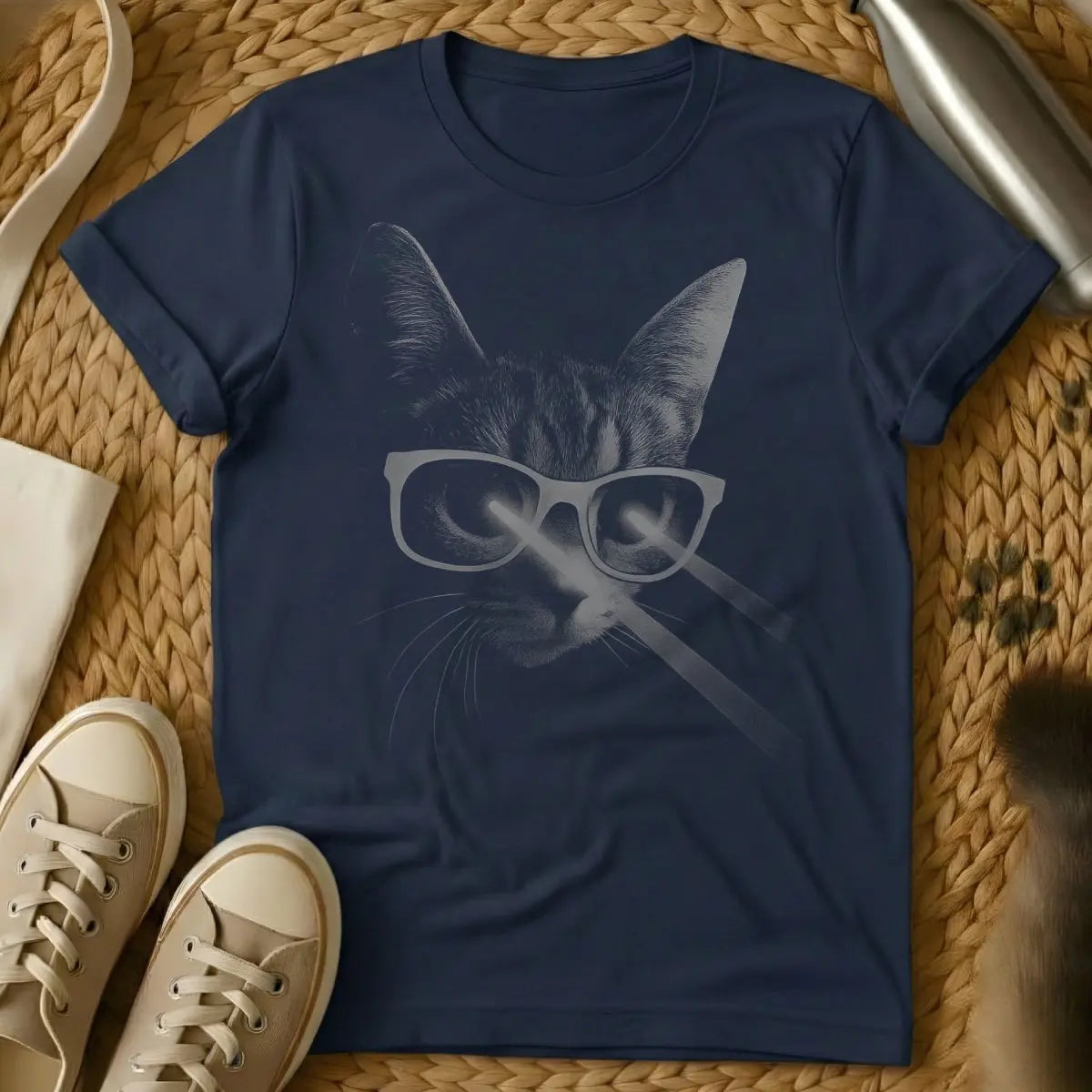 Laser Eyes Cat Shirt - Navy Cat T-Shirt