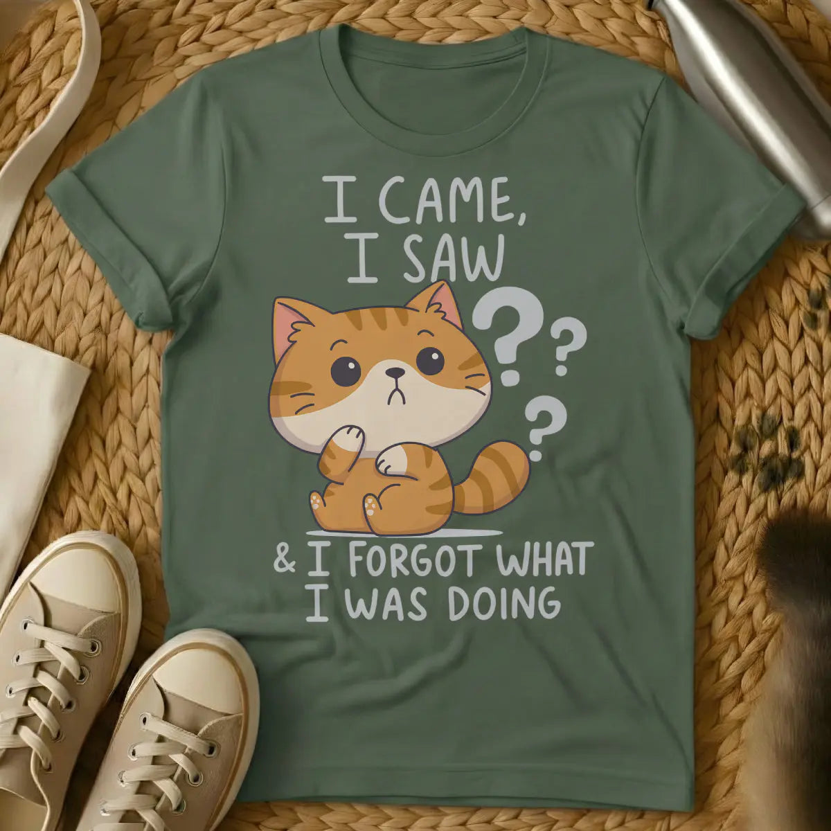 I Came I Saw Cat Shirt - Military Green Cat T-Shirt