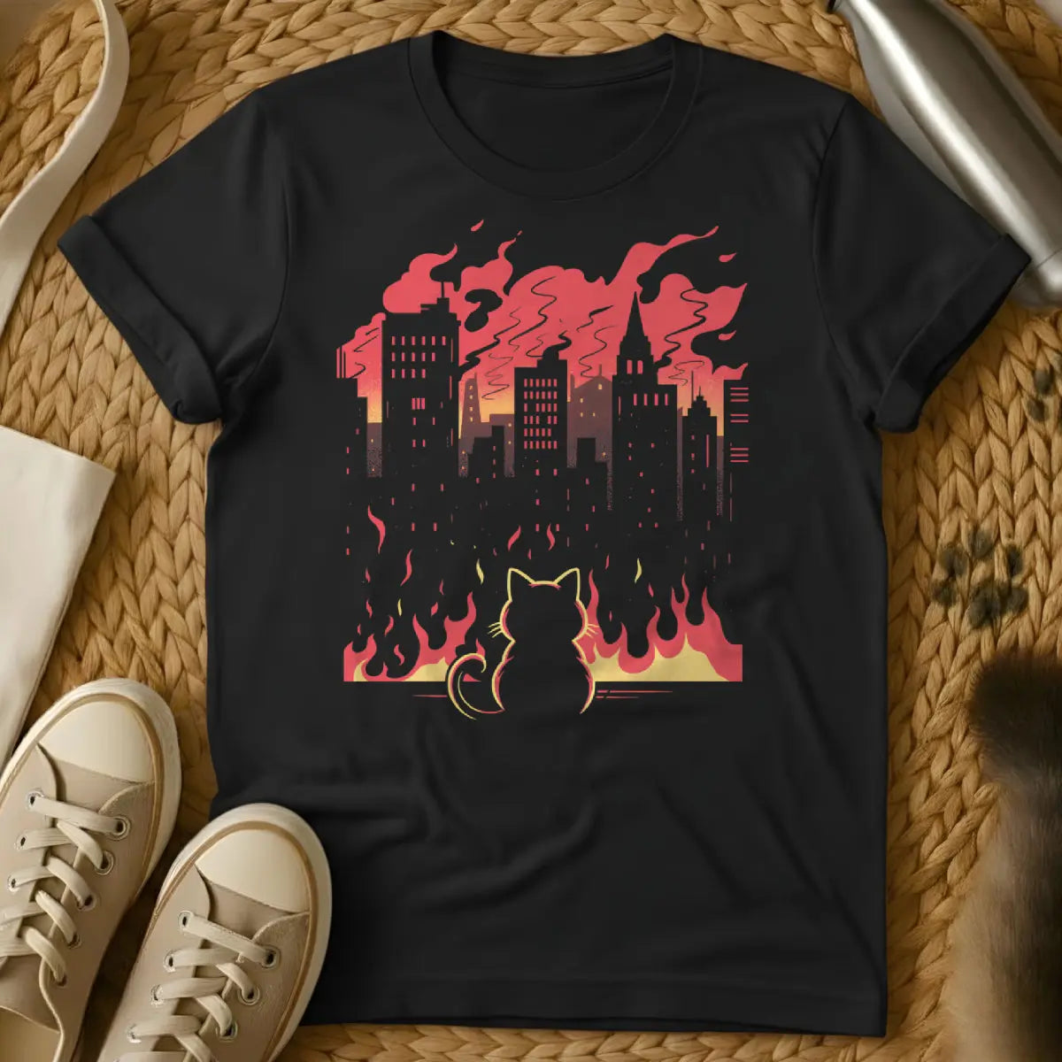 Burn Cat Shirt - Black T-Shirt - apocalypse satire, chaos core, dark humor cat