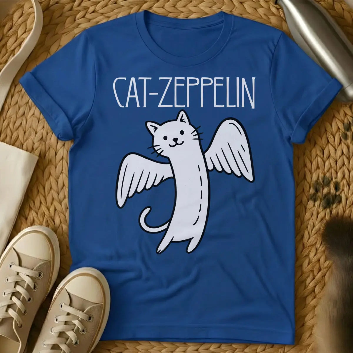Cat Zeppelin T Shirt - Blue T-Shirt - band tee spoof, classic rock fan art, led zeppelin parody