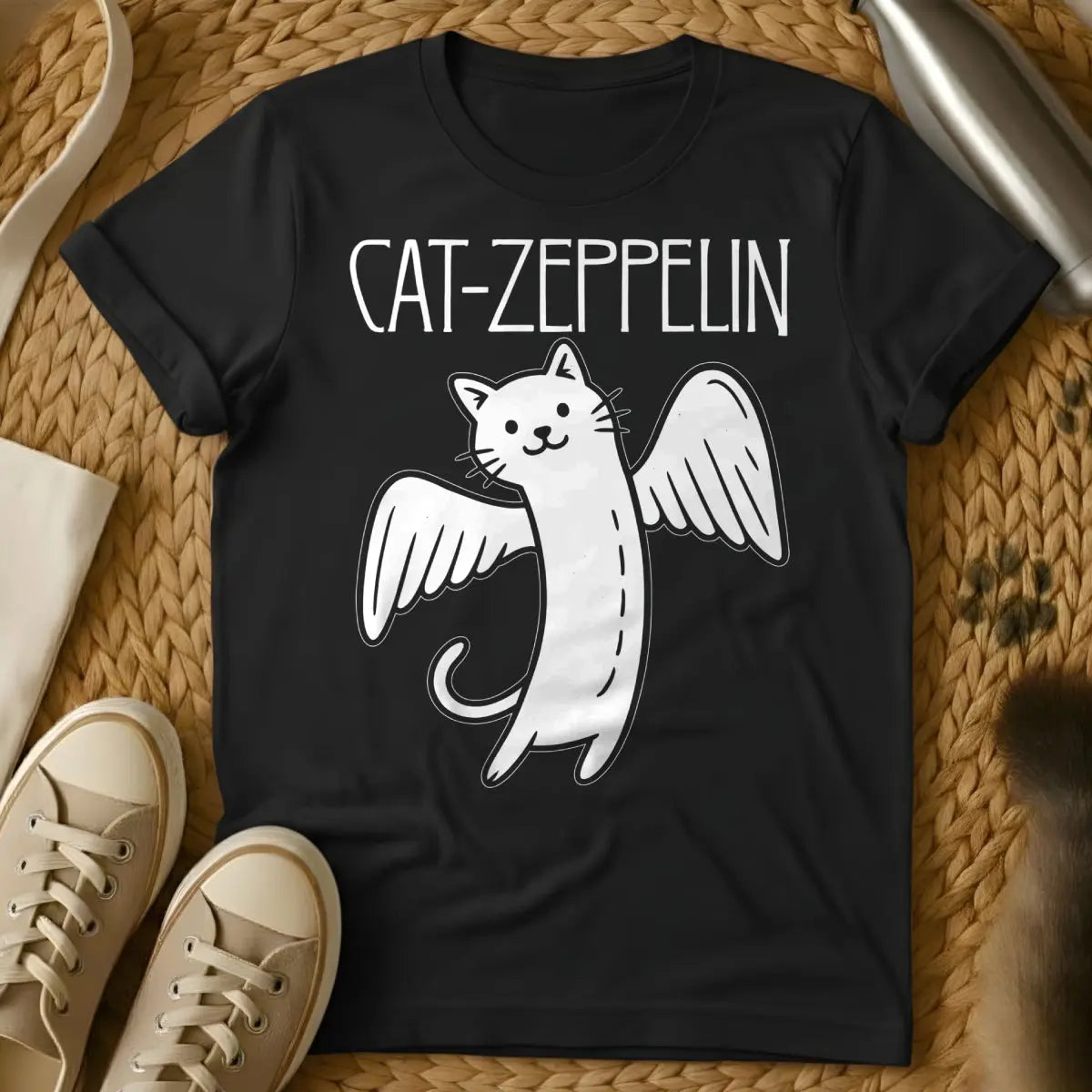 Cat Zeppelin T Shirt - Black T-Shirt - band tee spoof, classic rock fan art, led zeppelin parody