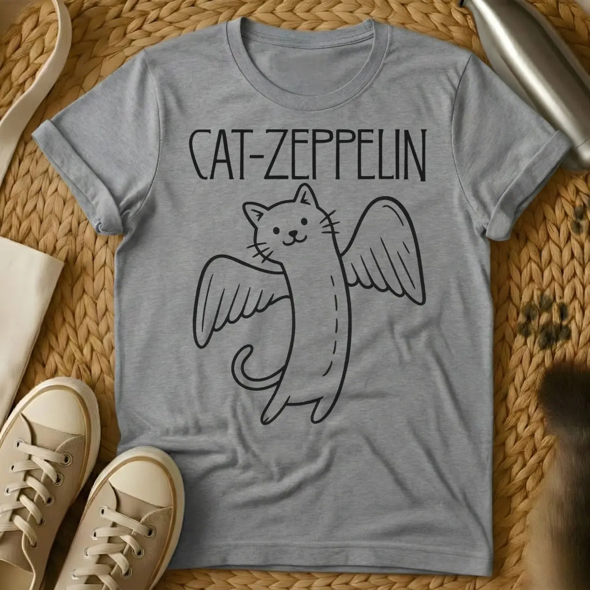 Cat Zeppelin T Shirt - Gray T-Shirt - band tee spoof, classic rock fan art, led zeppelin parody