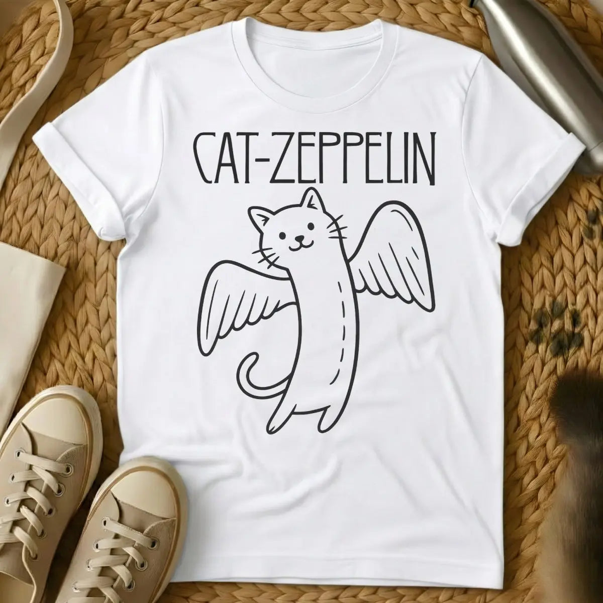 Cat Zeppelin T Shirt - White T-Shirt - band tee spoof, classic rock fan art, led zeppelin parody