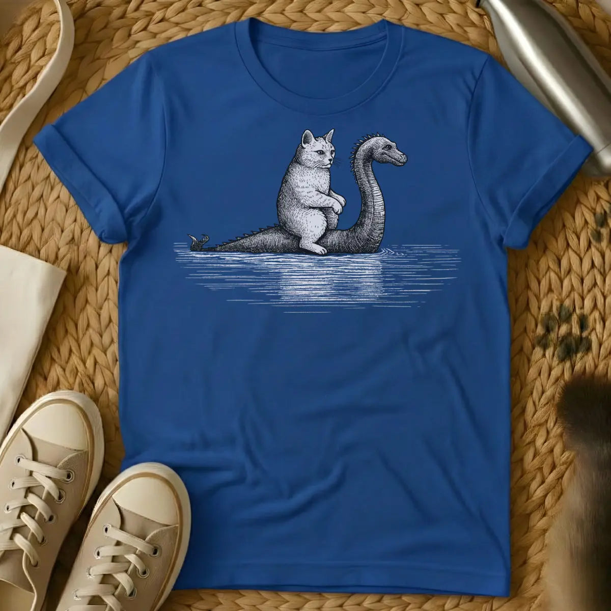 Loch Ness Monster Cat T-Shirt - Blue Cat T-Shirt