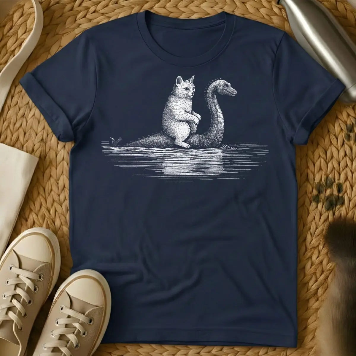 Loch Ness Monster Cat T-Shirt - Navy Cat T-Shirt
