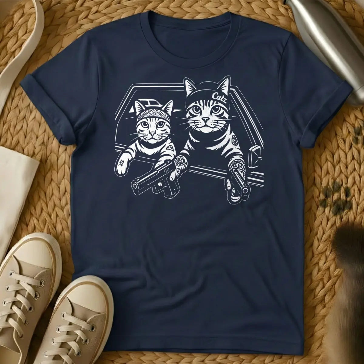Gangster Cat Shirt - Navy Cat T-Shirt