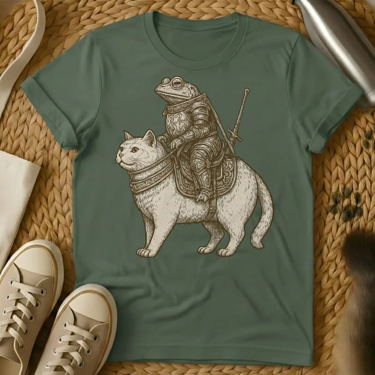 Cat Frog Shirt - Military Green T-Shirt - absurdist art, chimera art, cryptidcore