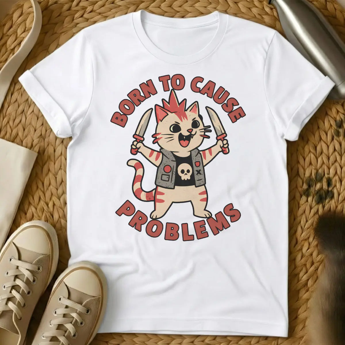 Rebel Cat Shirt - White Cat T-Shirt