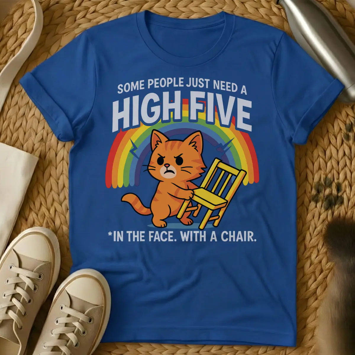 High Five Cat T-Shirt - Blue Cat T-Shirt