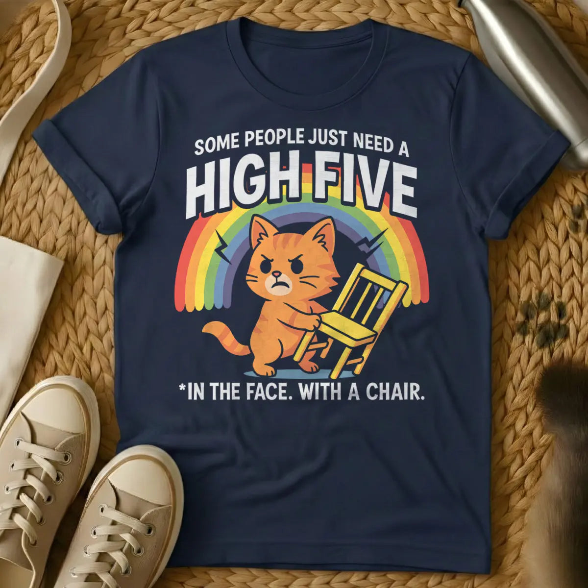 High Five Cat T-Shirt - Navy Cat T-Shirt