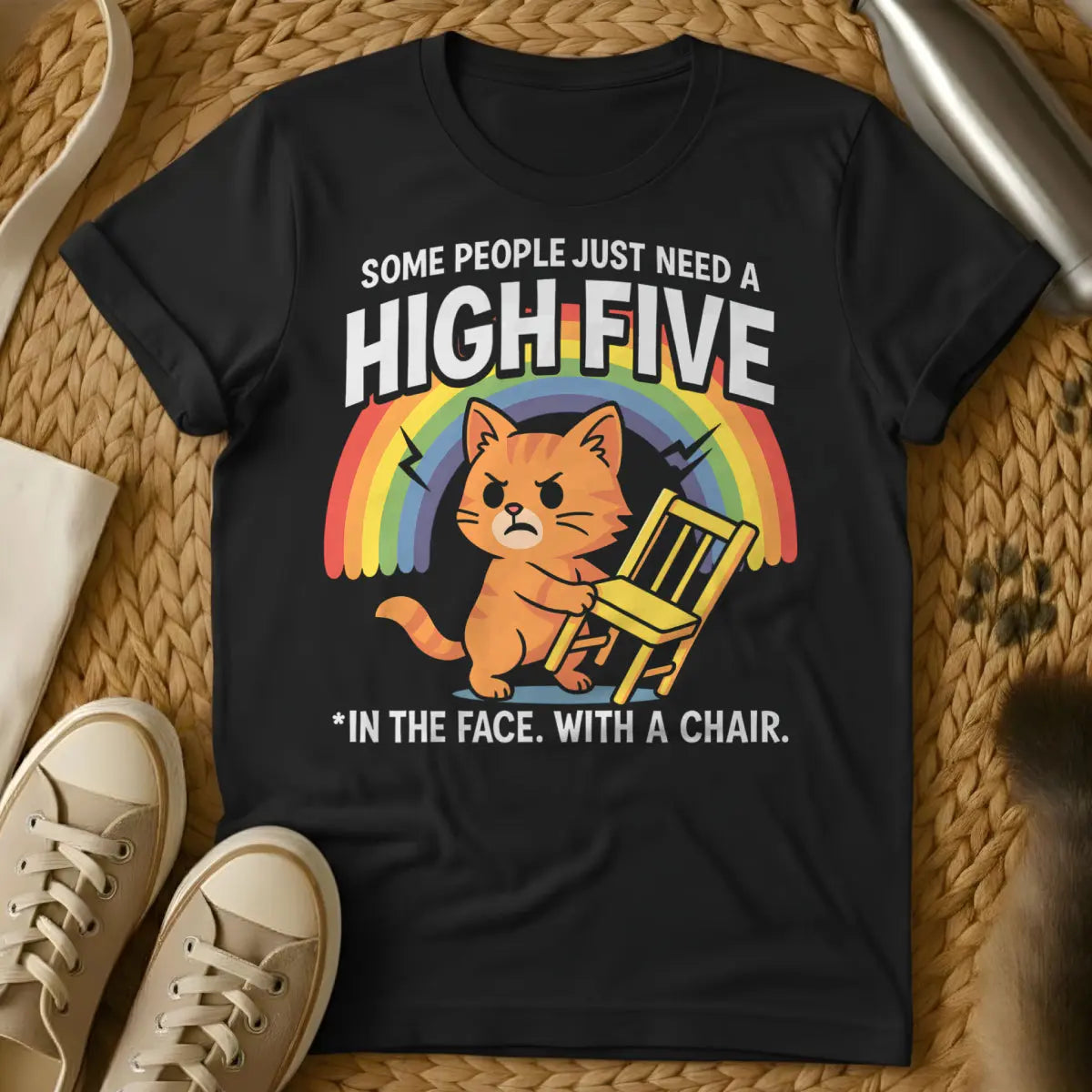 High Five Cat T-Shirt - Black Cat T-Shirt