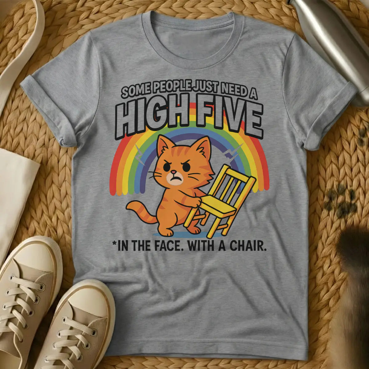 High Five Cat T-Shirt - Gray Cat T-Shirt