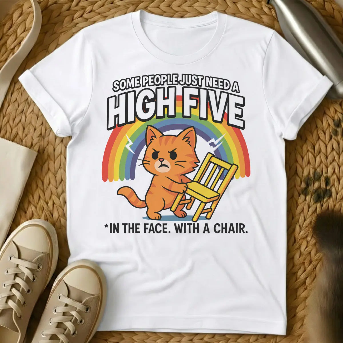 High Five Cat T-Shirt - White Cat T-Shirt