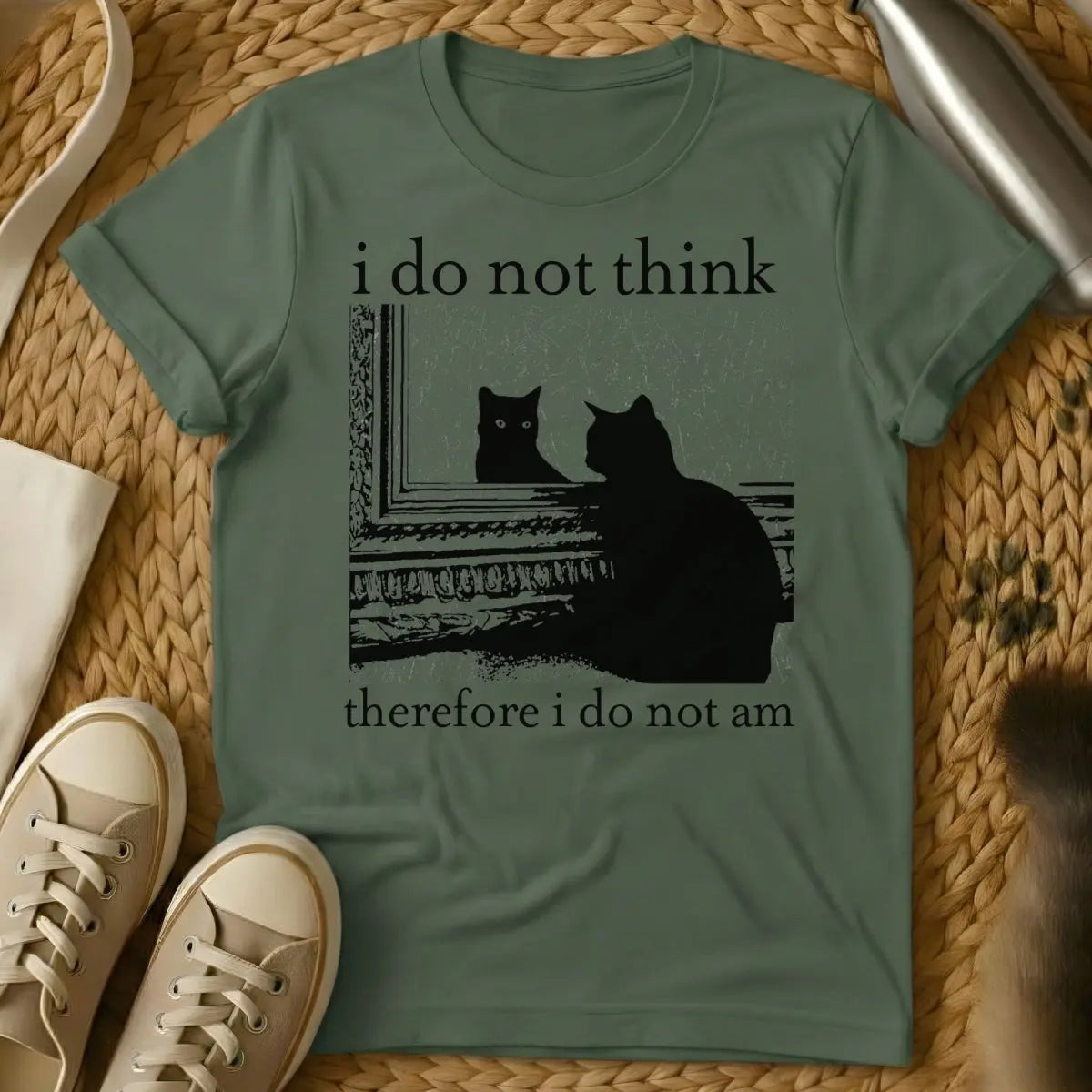 Reflection Cat Shirt - Military Green Cat T-Shirt