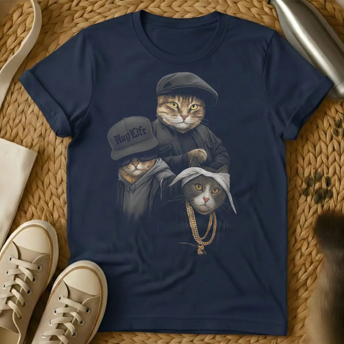 Thug Life Cat Shirt - Navy Cat T-Shirt