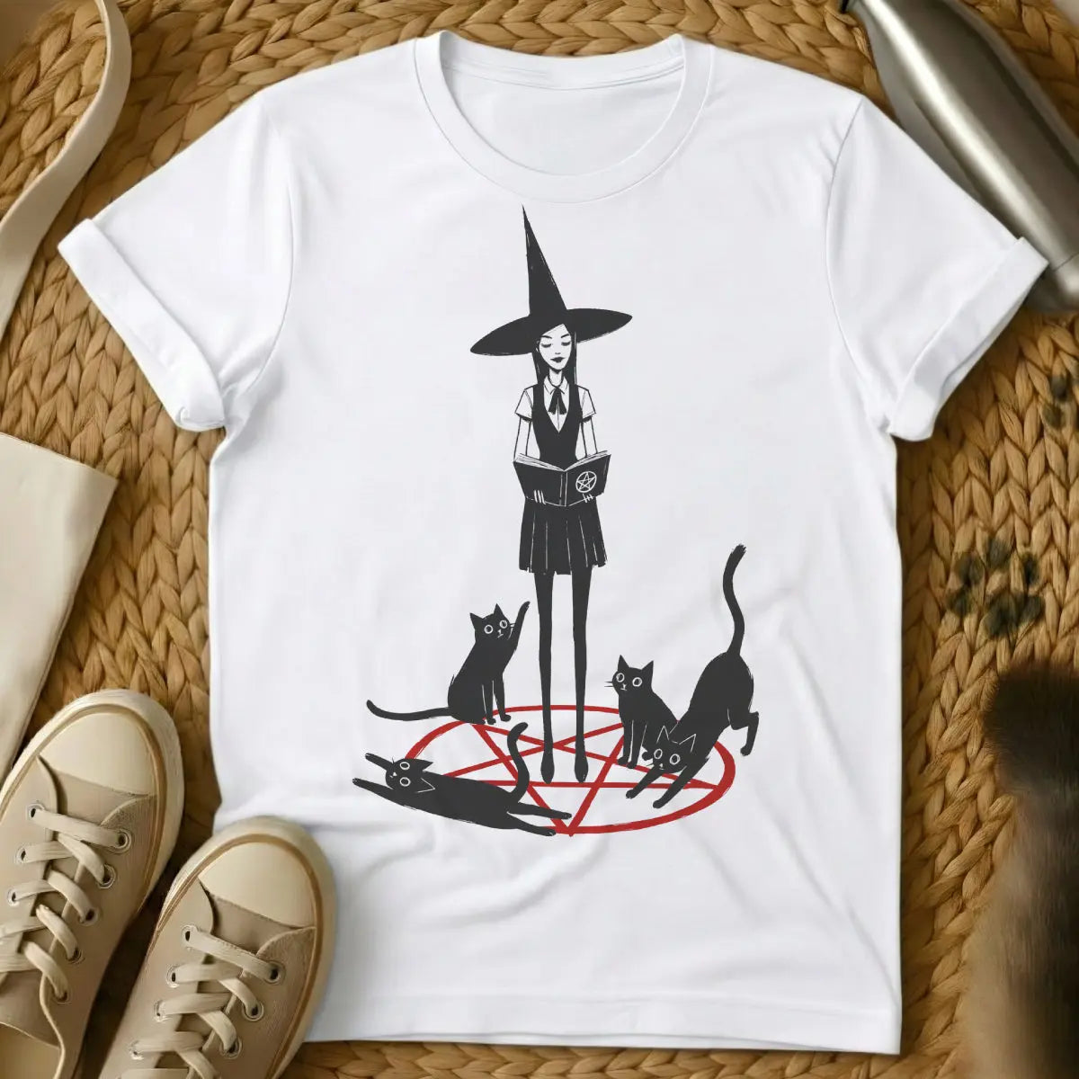 Witch Cat T-Shirt - White Cat T-Shirt
