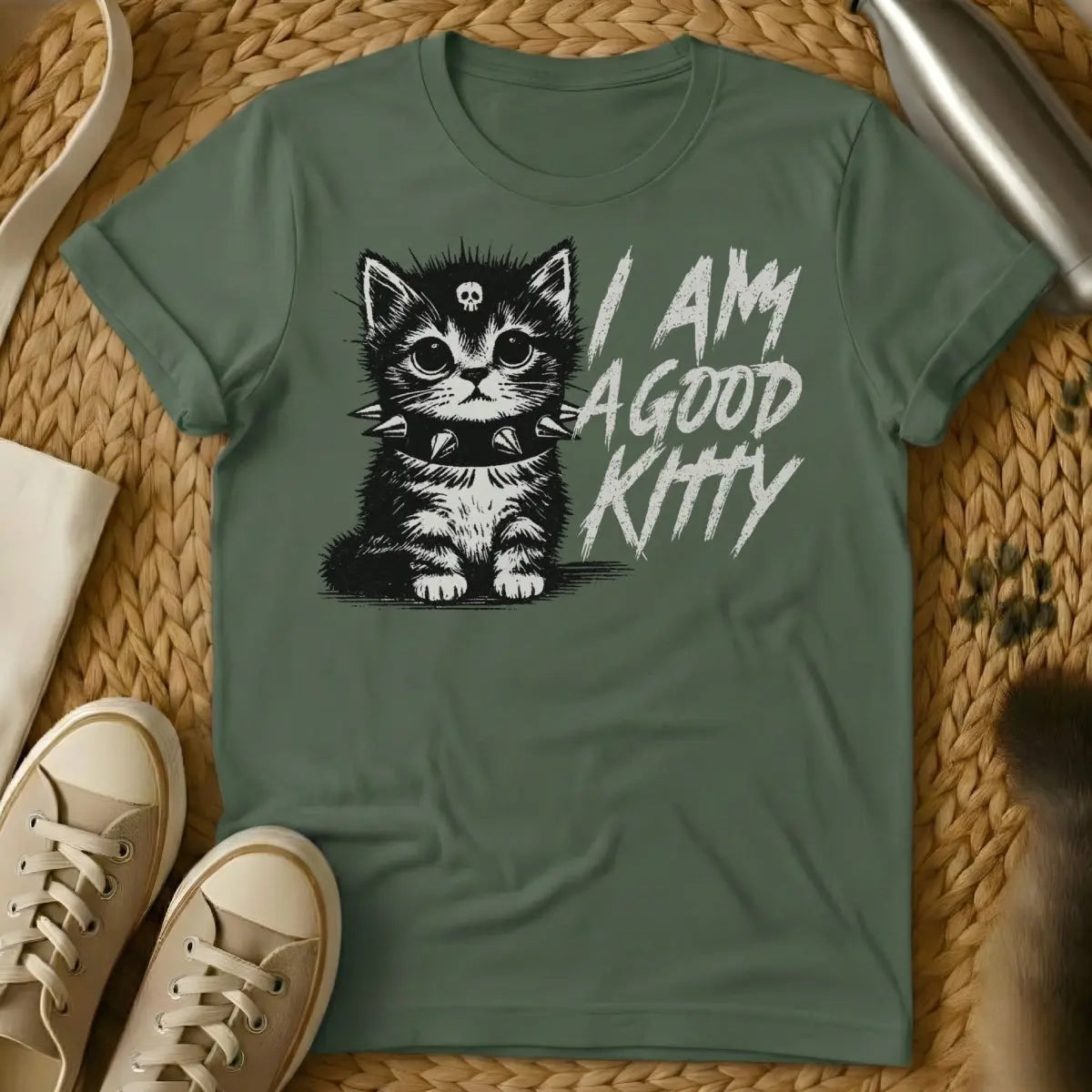 Good Kitty Shirt - Military Green Cat T-Shirt