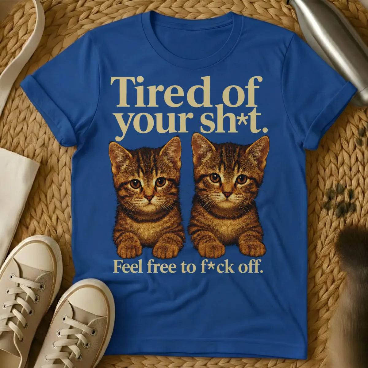 I'm Tired Cat T-Shirt - Blue Cat T-Shirt