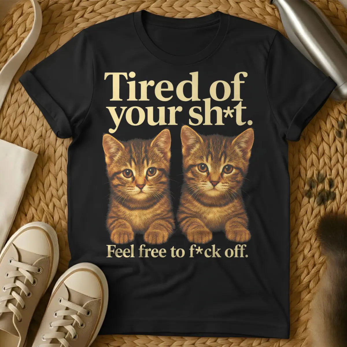 I'm Tired Cat T-Shirt - Black Cat T-Shirt