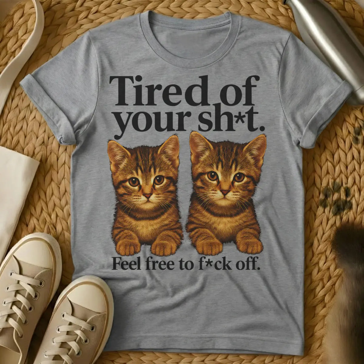 I'm Tired Cat T-Shirt - Gray Cat T-Shirt