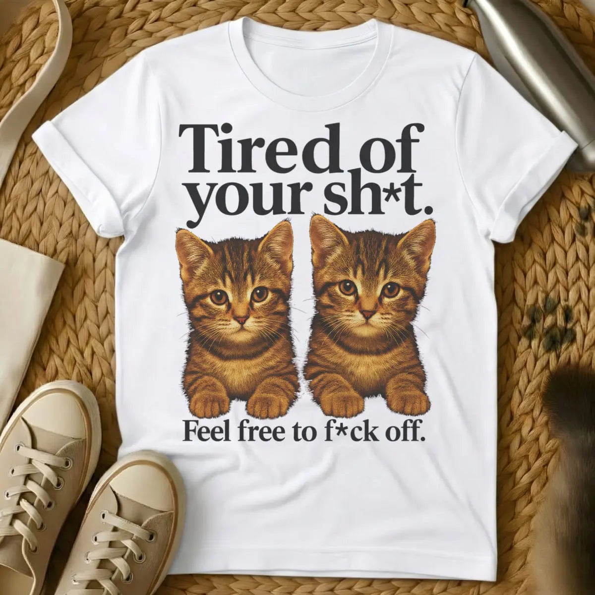 I'm Tired Cat T-Shirt - White Cat T-Shirt