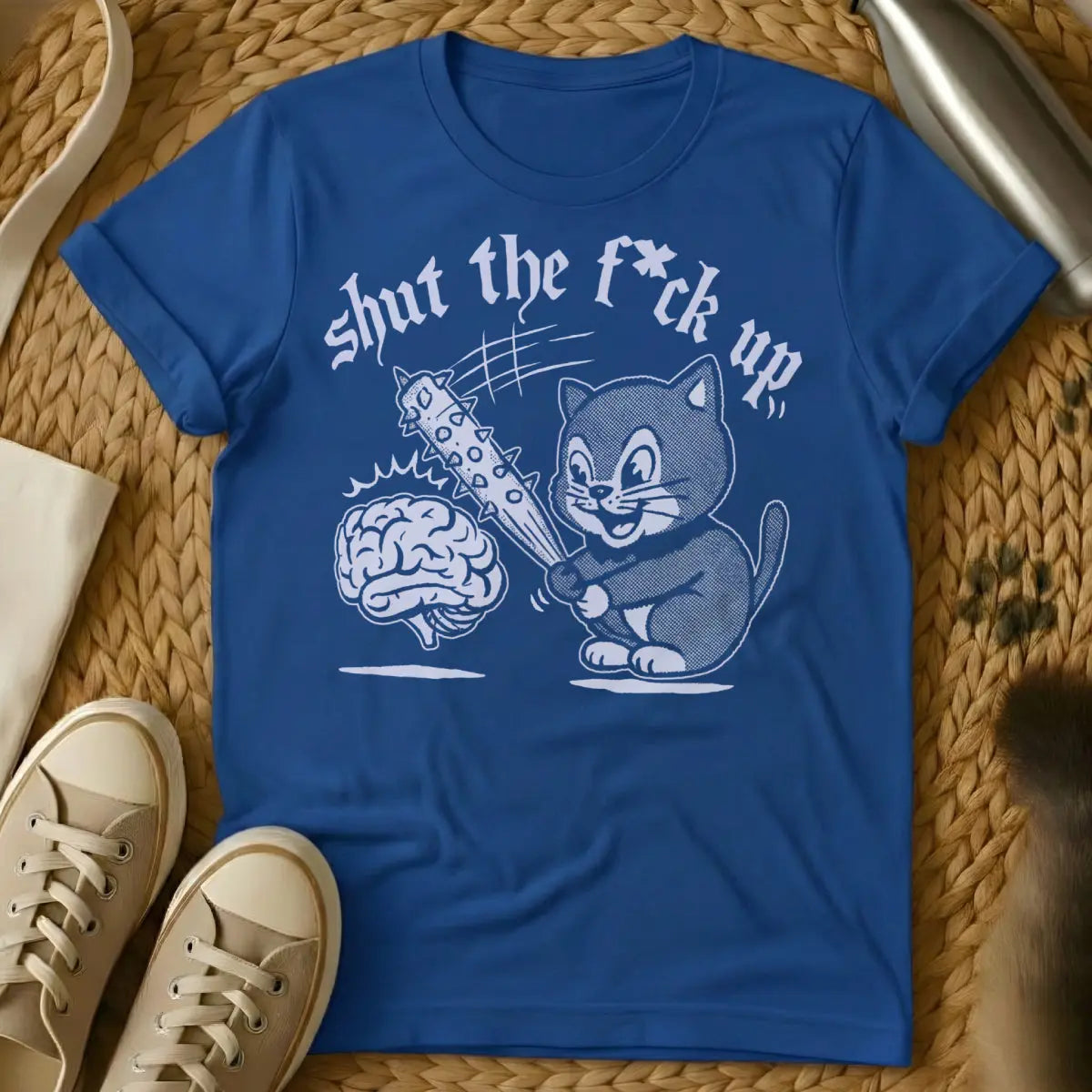 Shut Up Cat T-Shirt - Blue Cat T-Shirt
