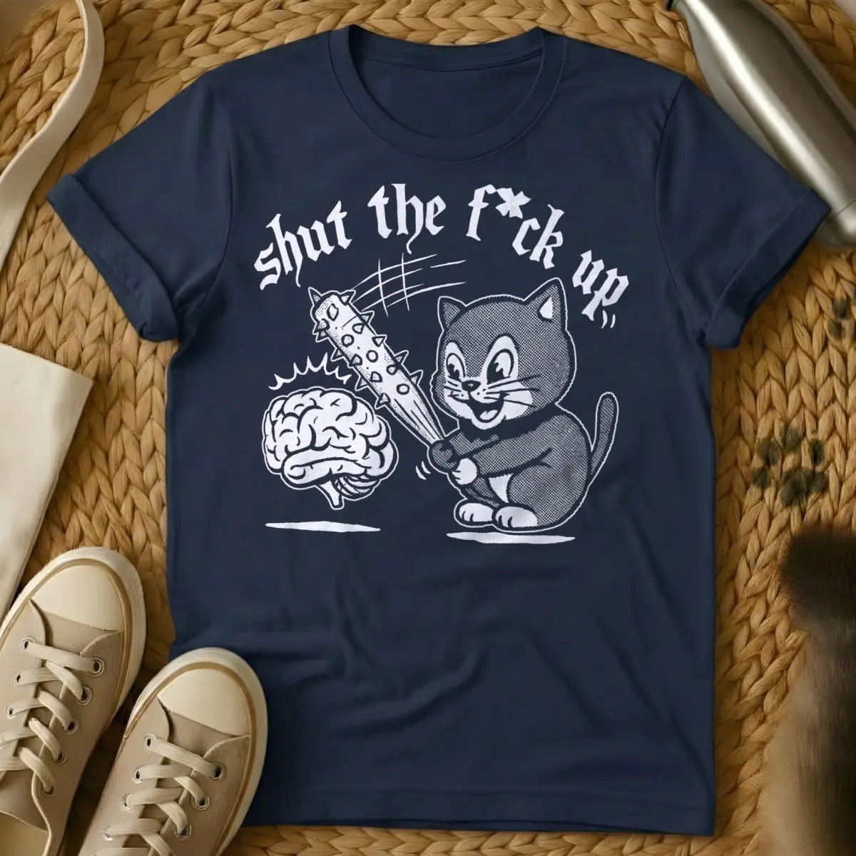 Shut Up Cat T-Shirt - Navy Cat T-Shirt