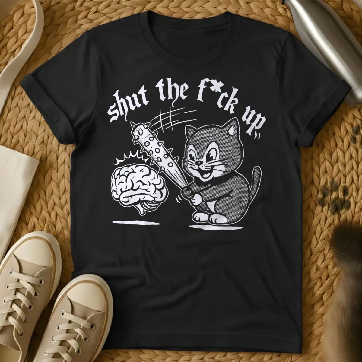 Shut Up Cat T-Shirt - Black Cat T-Shirt