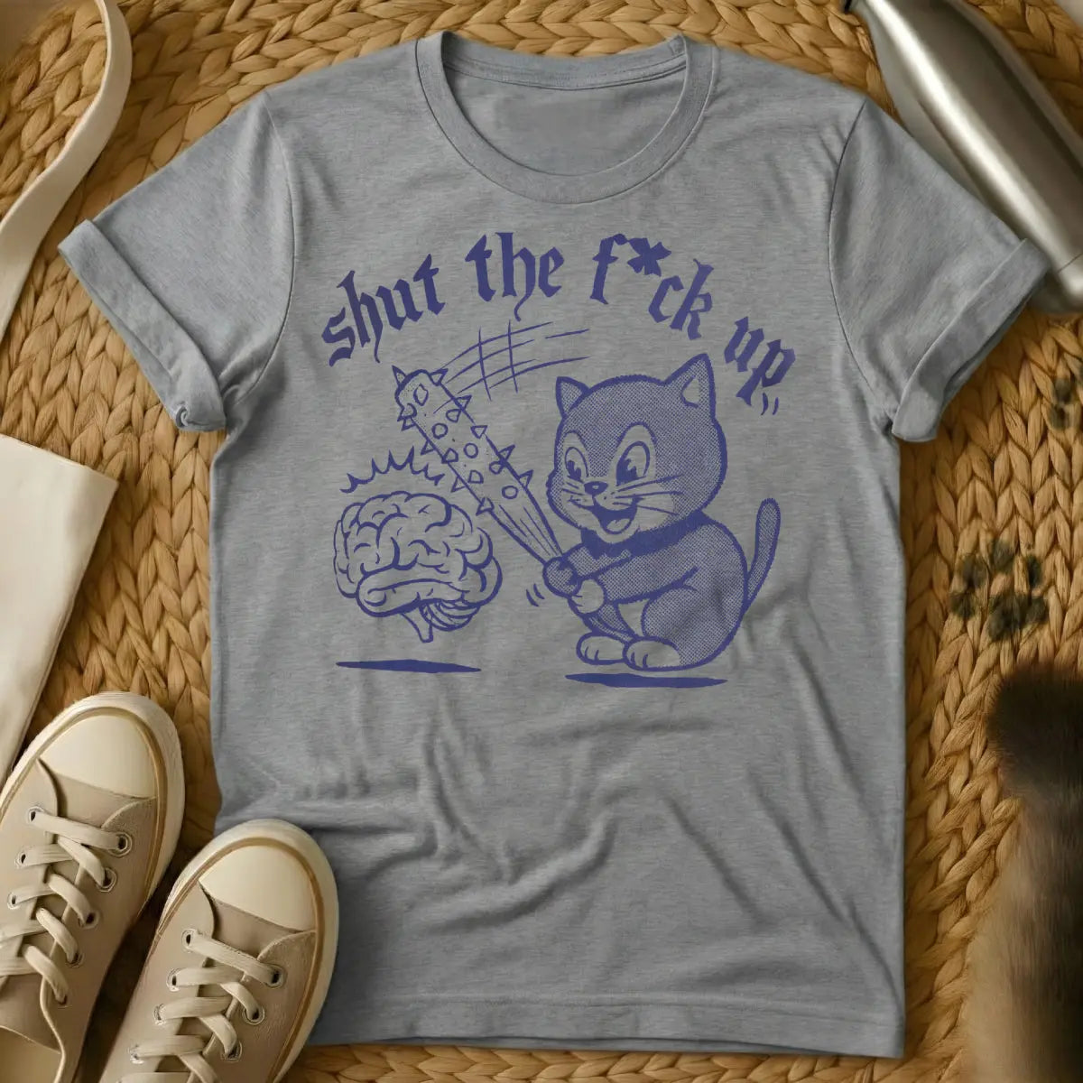 Shut Up Cat T-Shirt - Gray Cat T-Shirt