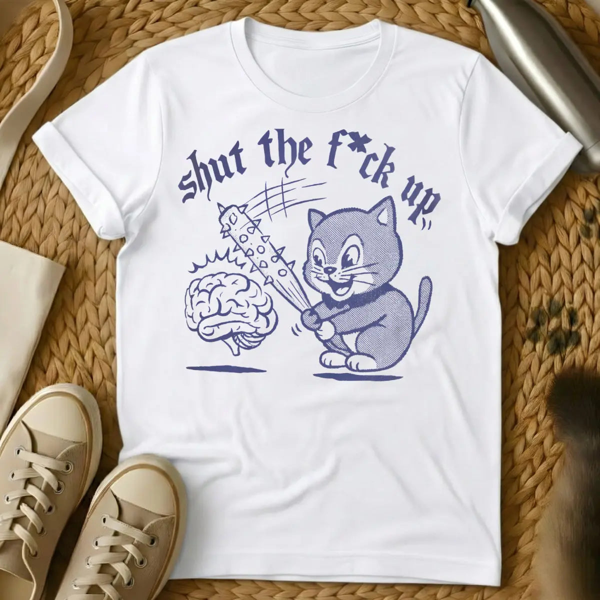 Shut Up Cat T-Shirt - White Cat T-Shirt