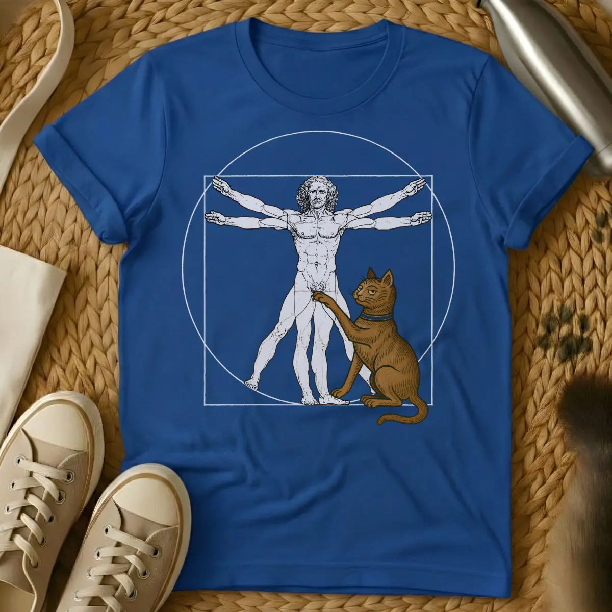 Da Vinci Cat T-Shirt - Blue T-Shirt - academic humor, art history humor, da vinci sketch style