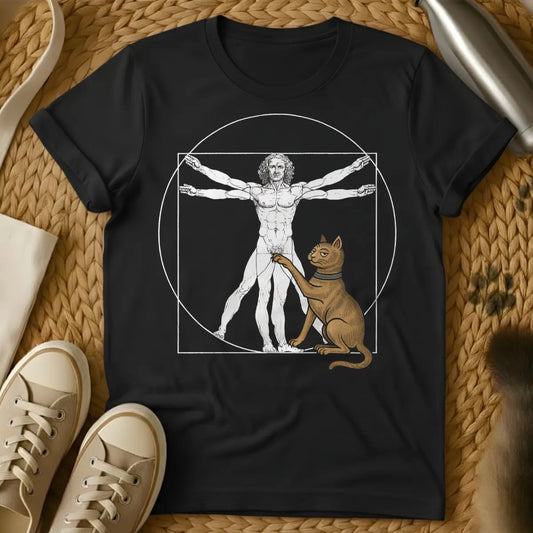 Da Vinci Cat T-Shirt - Black T-Shirt - academic humor, art history humor, da vinci sketch style