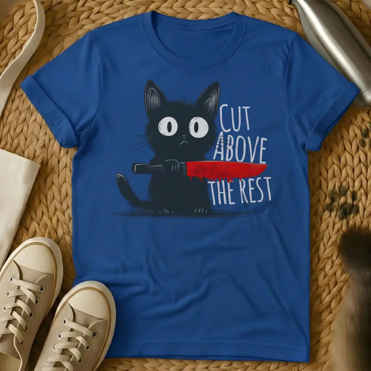 Cut Above the Rest Cat Shirt - Blue T-Shirt - aristocratic cat design, diva cat aesthetic, regal feline portrait