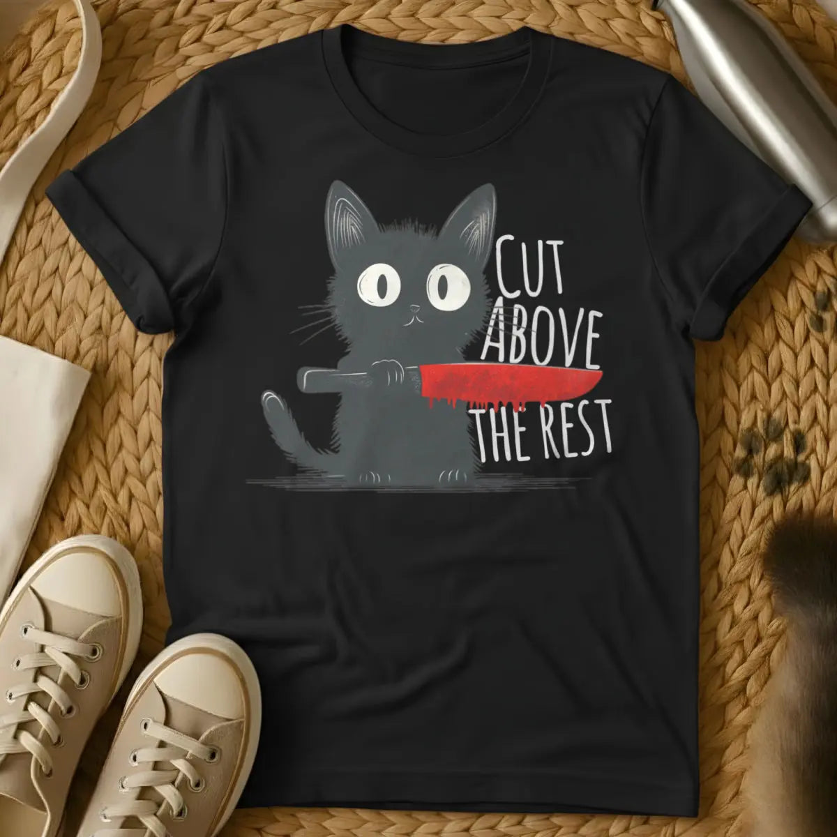 Cut Above the Rest Cat Shirt - Black T-Shirt - aristocratic cat design, diva cat aesthetic, regal feline portrait