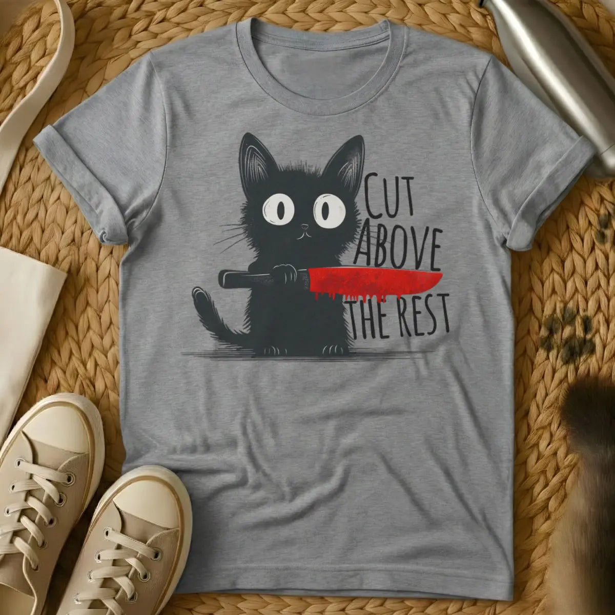 Cut Above the Rest Cat Shirt - Gray T-Shirt - aristocratic cat design, diva cat aesthetic, regal feline portrait