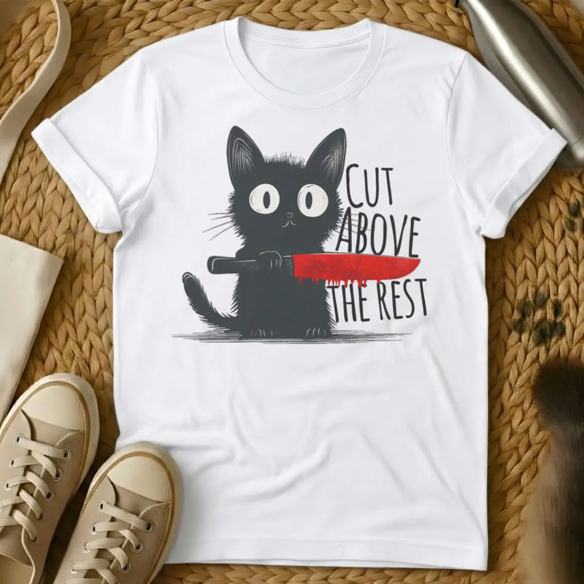 Cut Above the Rest Cat Shirt - White T-Shirt - aristocratic cat design, diva cat aesthetic, regal feline portrait