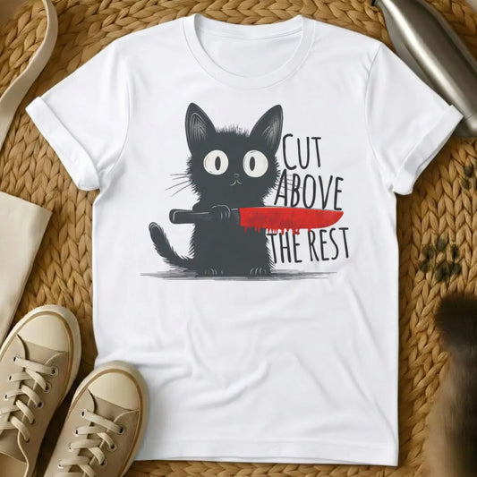 Cut Above the Rest Cat Shirt - White T-Shirt - aristocratic cat design, diva cat aesthetic, regal feline portrait