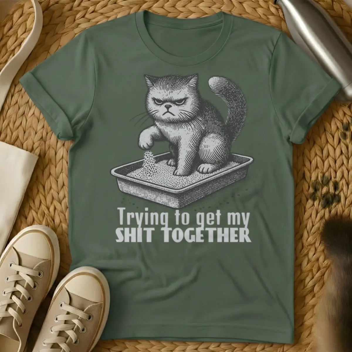 Get Sh*t Together Cat Tee - Military Green Cat T-Shirt