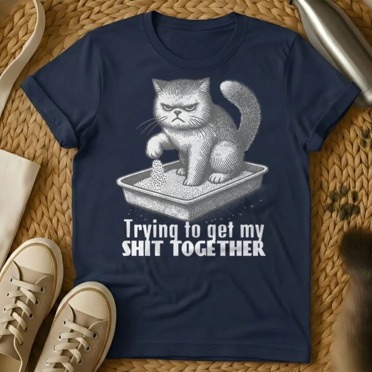 Get Sh*t Together Cat Tee - Navy Cat T-Shirt